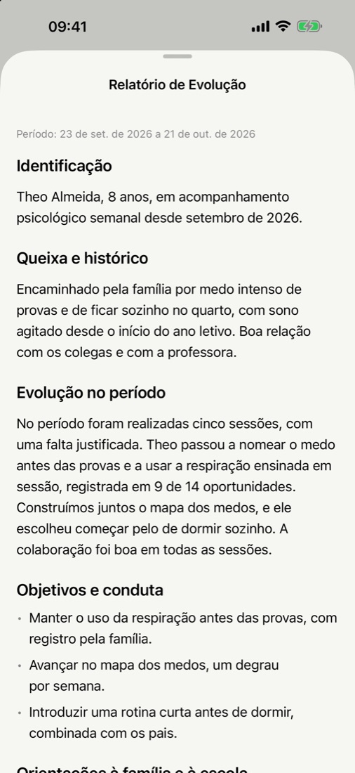 Relatório de evolução gerado pelo Alloro