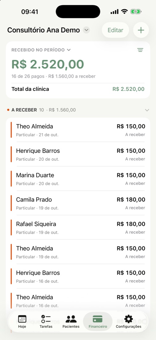 Financeiro com o recebido no período e os valores a receber